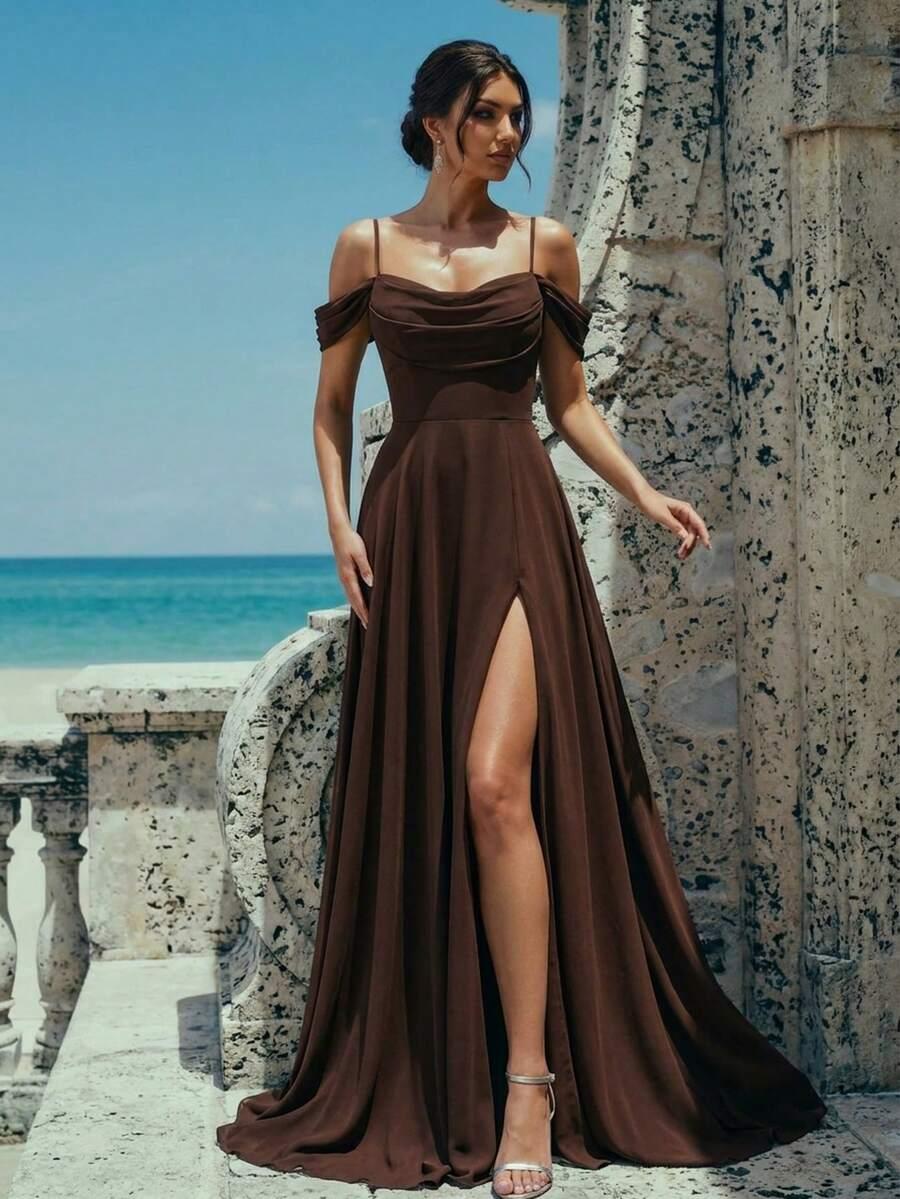 SHEIN BRĄZOWA MAXI SUKIENKA S06__S