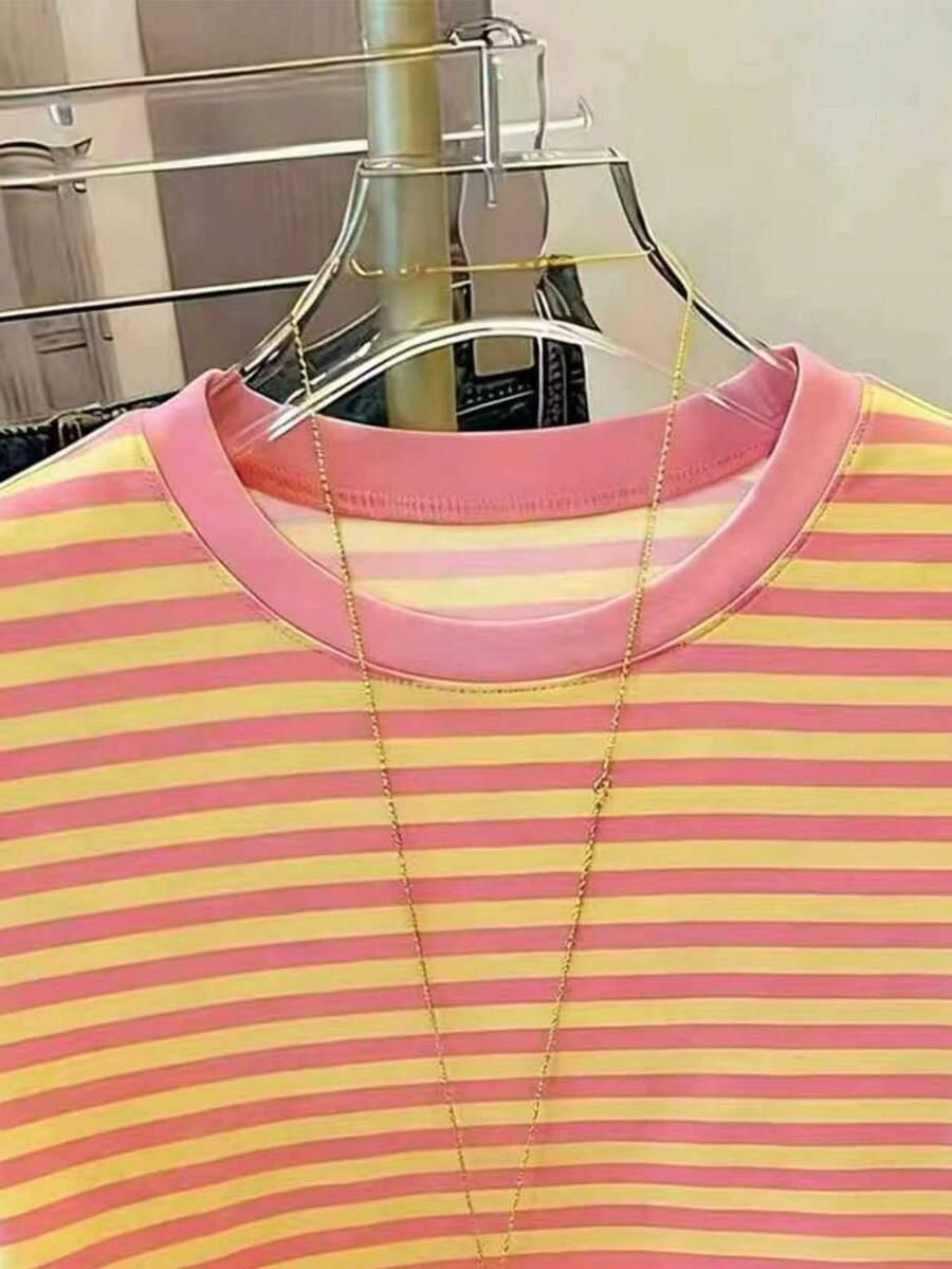 SHEIN T-SHIRT WZÓR PASKI OKRĄGŁY DEKOLT PK01__S