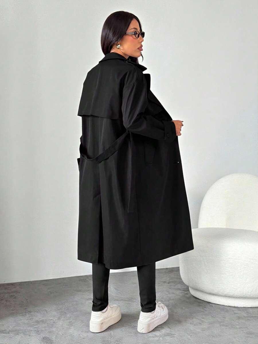 SHEIN CZARNY PŁASZCZ TRENCZ W01__XXS