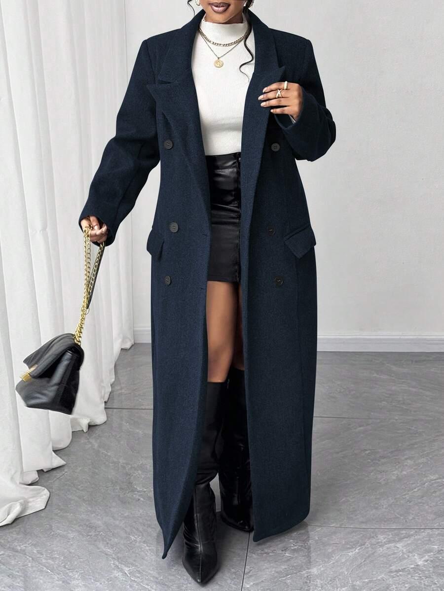 SHEIN GRANATOWY KLASYCZNY PŁASZCZ W01__46