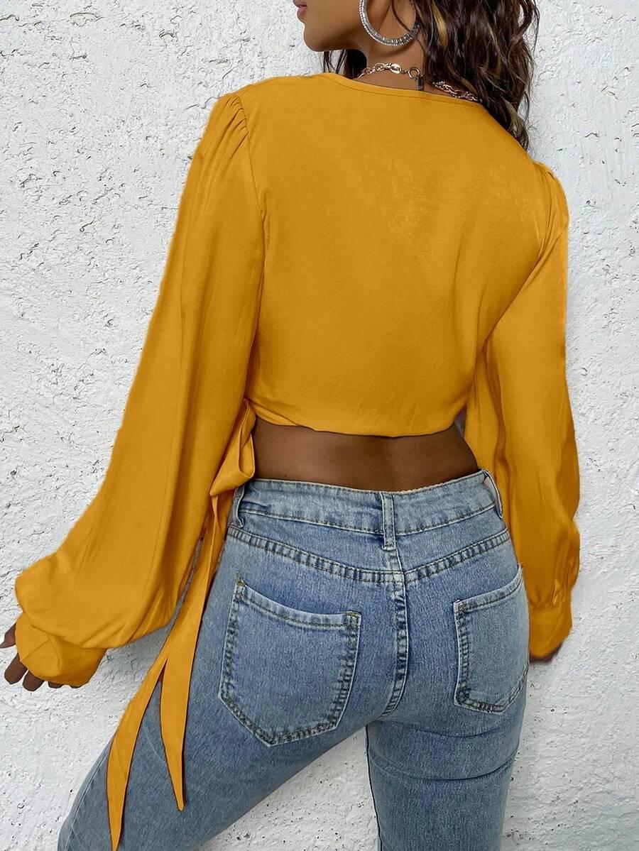 SHEIN ŻÓŁTY TOP WIĄZANIE S06__S