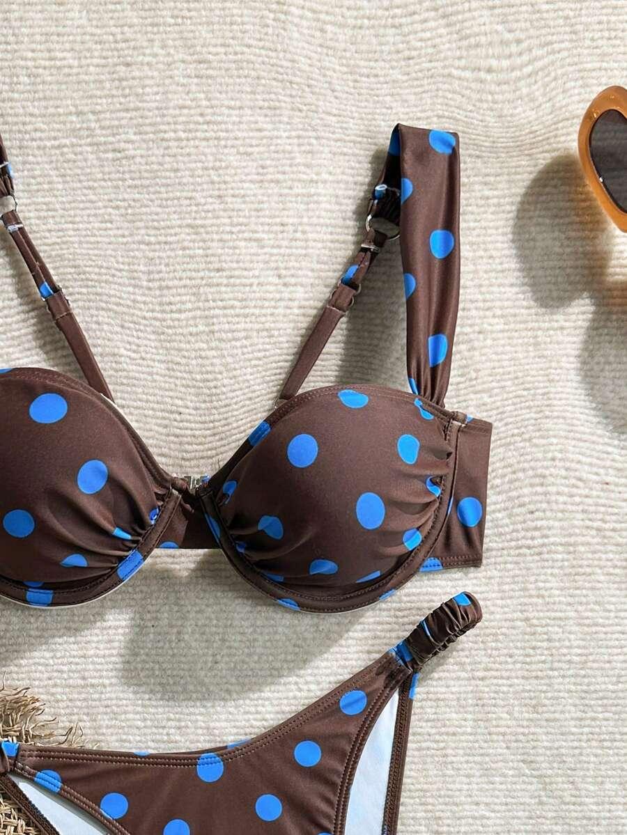 SWIM VCAY BRĄZOWY DWUCZĘŚCIOWY STRÓJ KĄPIELOWY GROSZKI S09__L