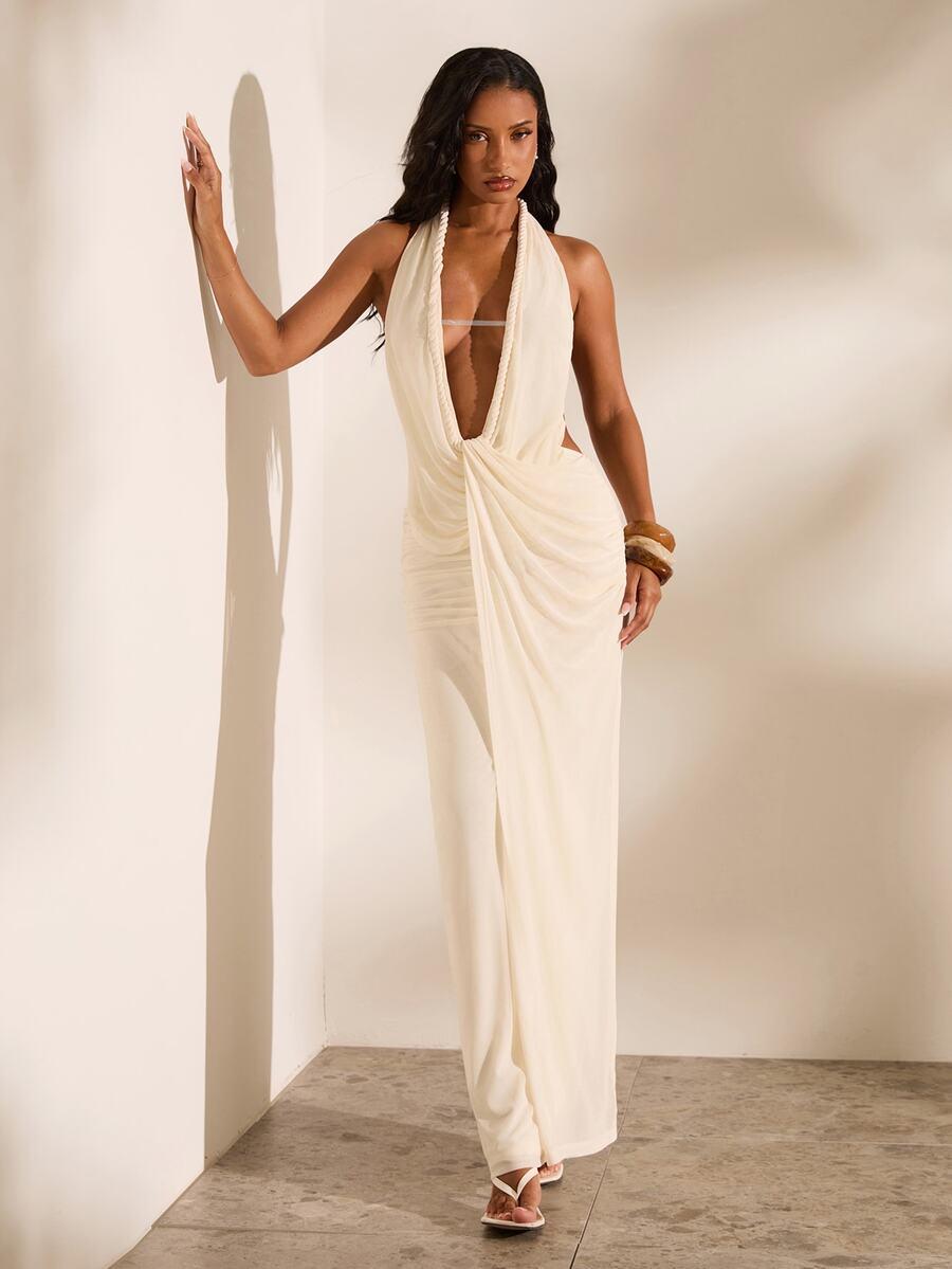 SHEIN BEŻOWA MAXI SUKIENKA S06__M