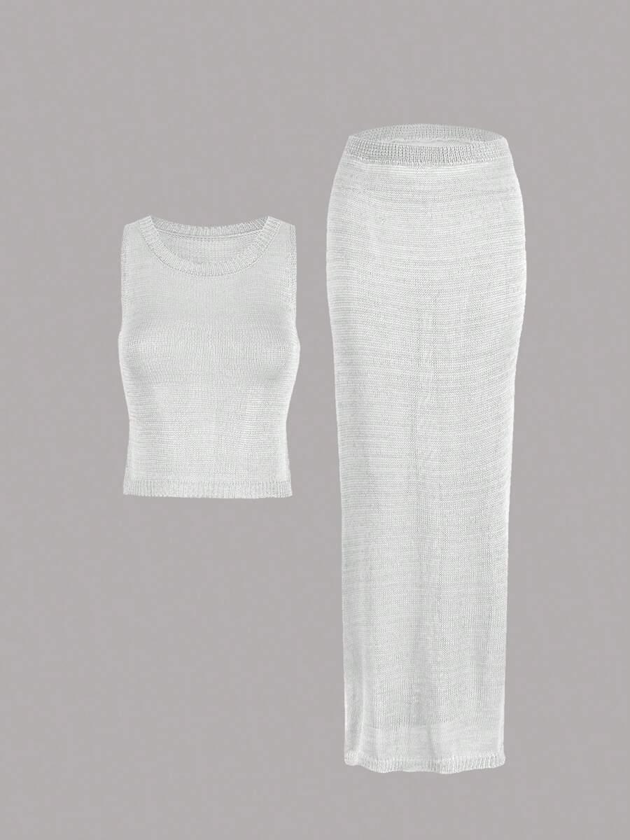 SHEIN BIAŁY KOMPLET TOP SPÓDNICA S06__S