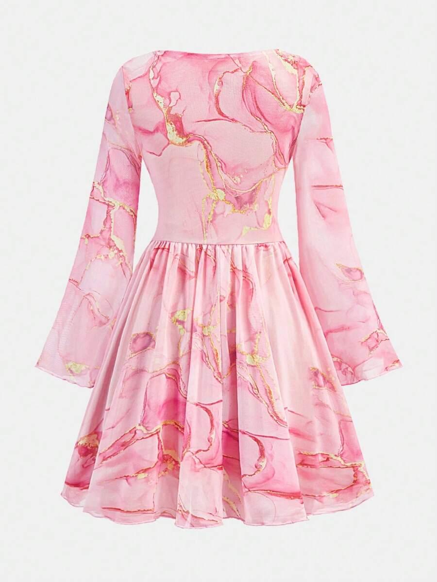 SHEIN SUKIENKA DŁUGI RĘKAW WZÓR S06__140-146