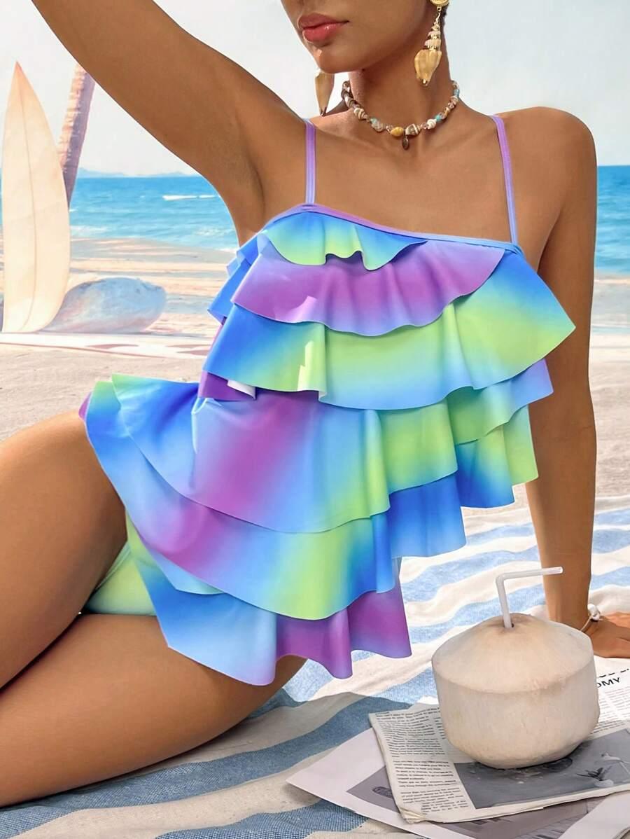 SHEIN JEDNOCZĘŚCIOWY STRÓJ KĄPIELOWY FALBANA S09__M