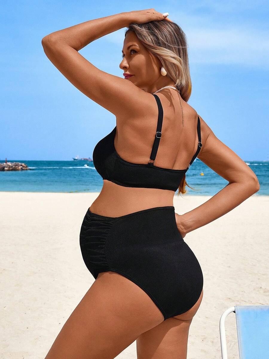 SHEIN CZARNY DWUCZĘŚCIOWY CIĄŻOWY STRÓJ KĄPIELOWY PK01__L