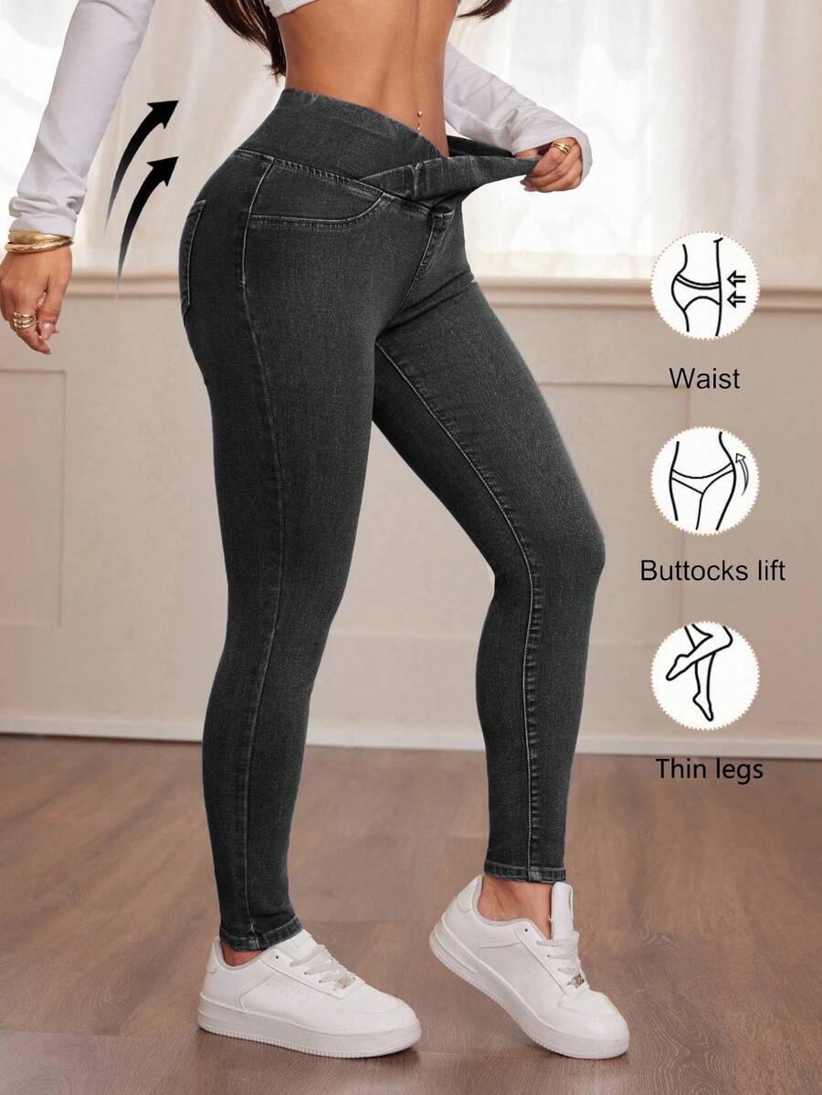 SHEIN CZARNE SPODNIE RURKI JEANS S06__S
