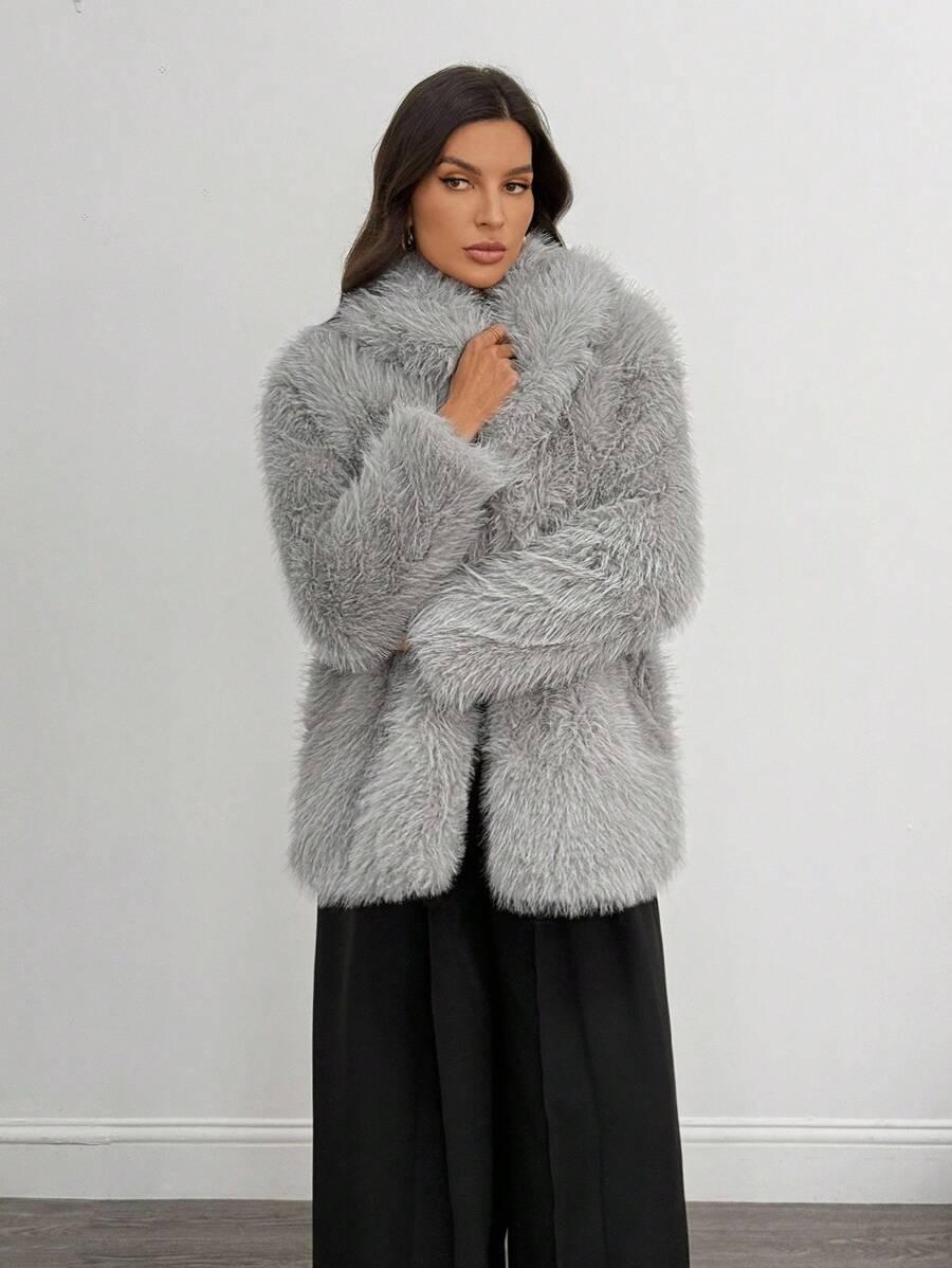 SHEIN SZARE SZTUCZNE FUTRO W01__S