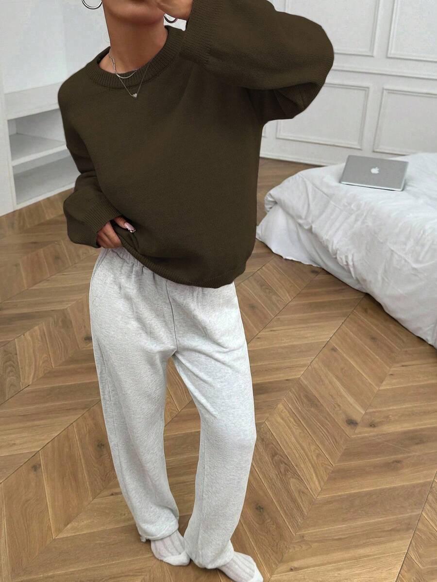 SHEIN BRĄZOWY SWETER OKRĄGŁY DEKOLT S06__XS