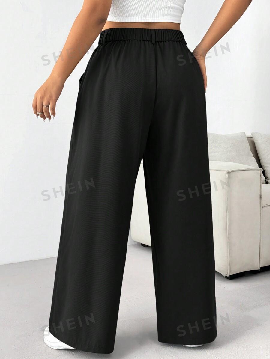 SHEIN CZARNE MATERIAŁOWE SPODNIE SZEROKA NOGAWKA S06__50