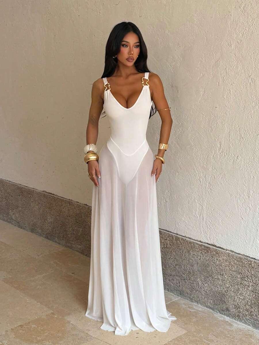 SHEIN KREMOWA MAXI SUKIENKA S09__XS