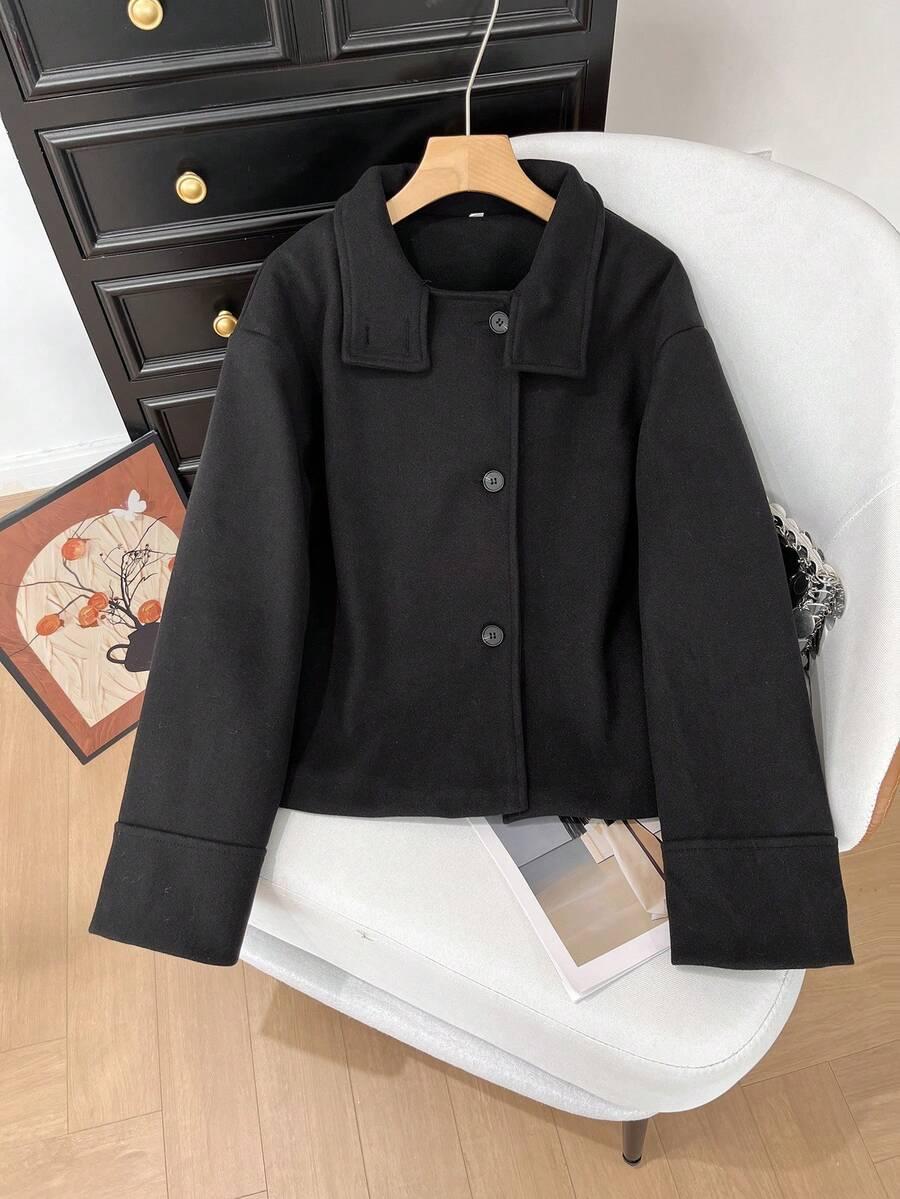 SHEIN CZARNY KLASYCZNY PŁASZCZ W01__L