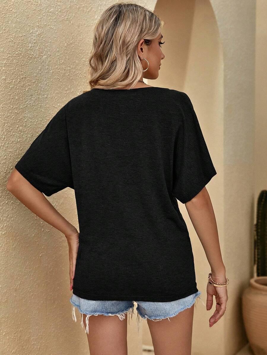 SHEIN CZARNA BLUZKA KROTKI RĘKAW S06__S