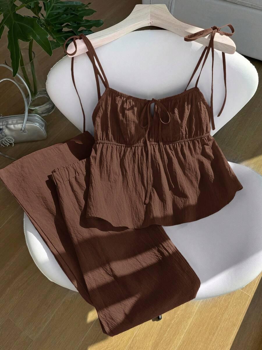 COMFORTCANA BRĄZOWY KOMPLET TOP SPODNIE PK01__M