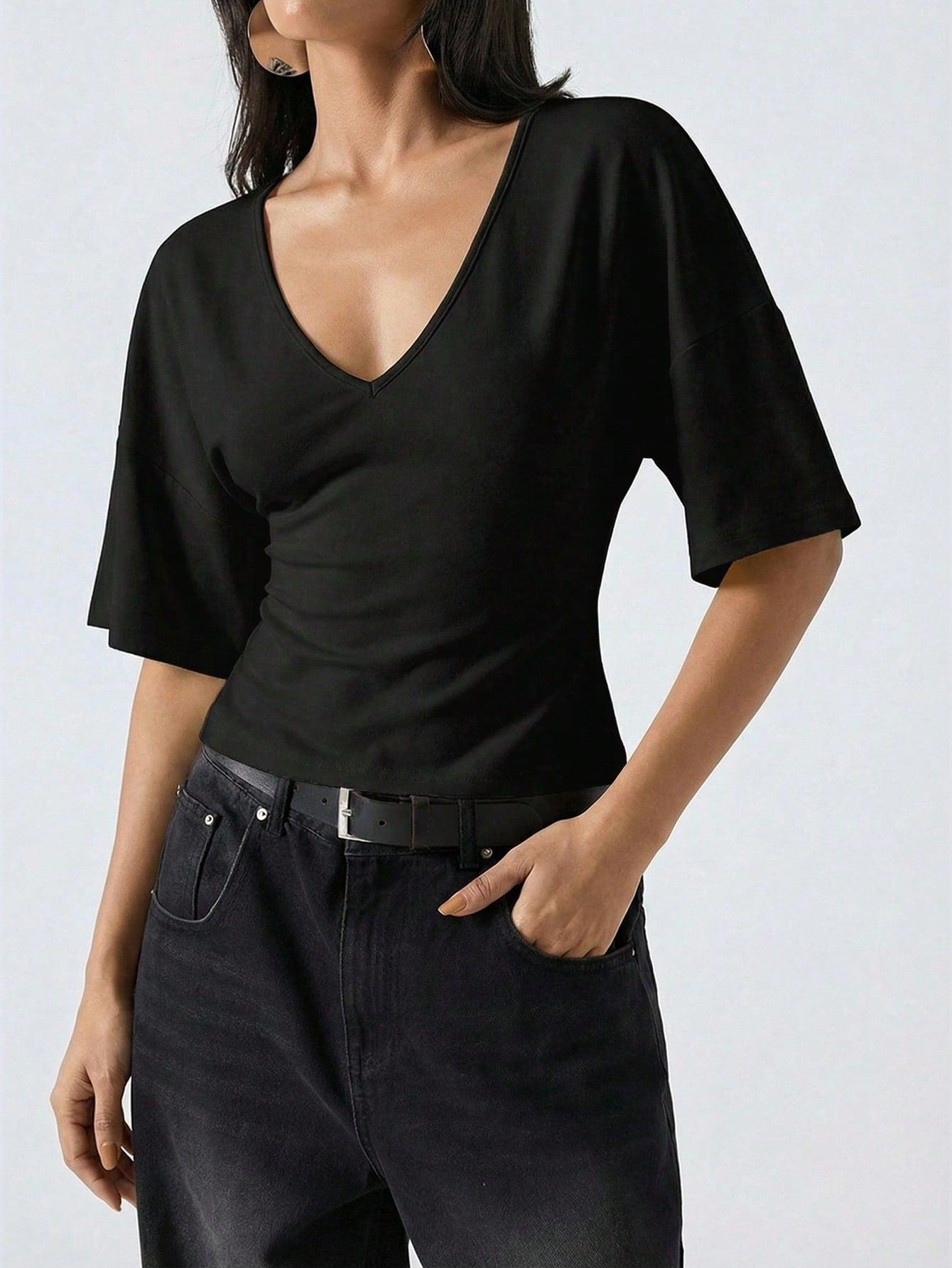 LYSMO CZARNA BLUZKA V NECK PK01__M