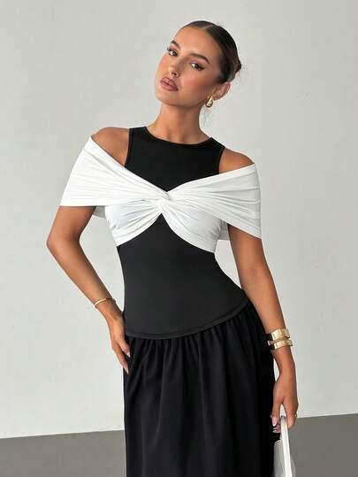 SHEIN MAXI SUKIENKA KONTRAST S06__L