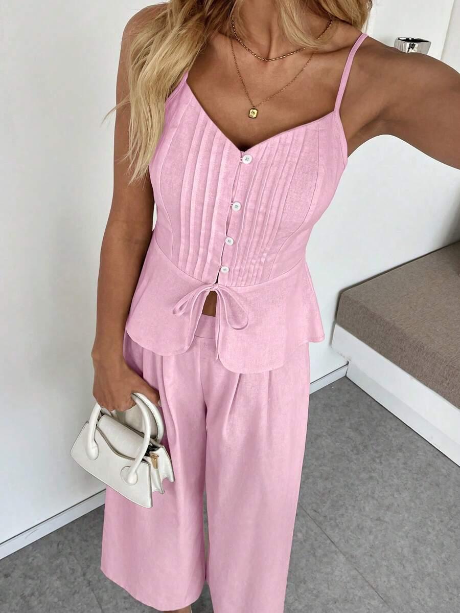 SHEIN RÓŻOWY KOMPLET TOP SPODNIE S06__M