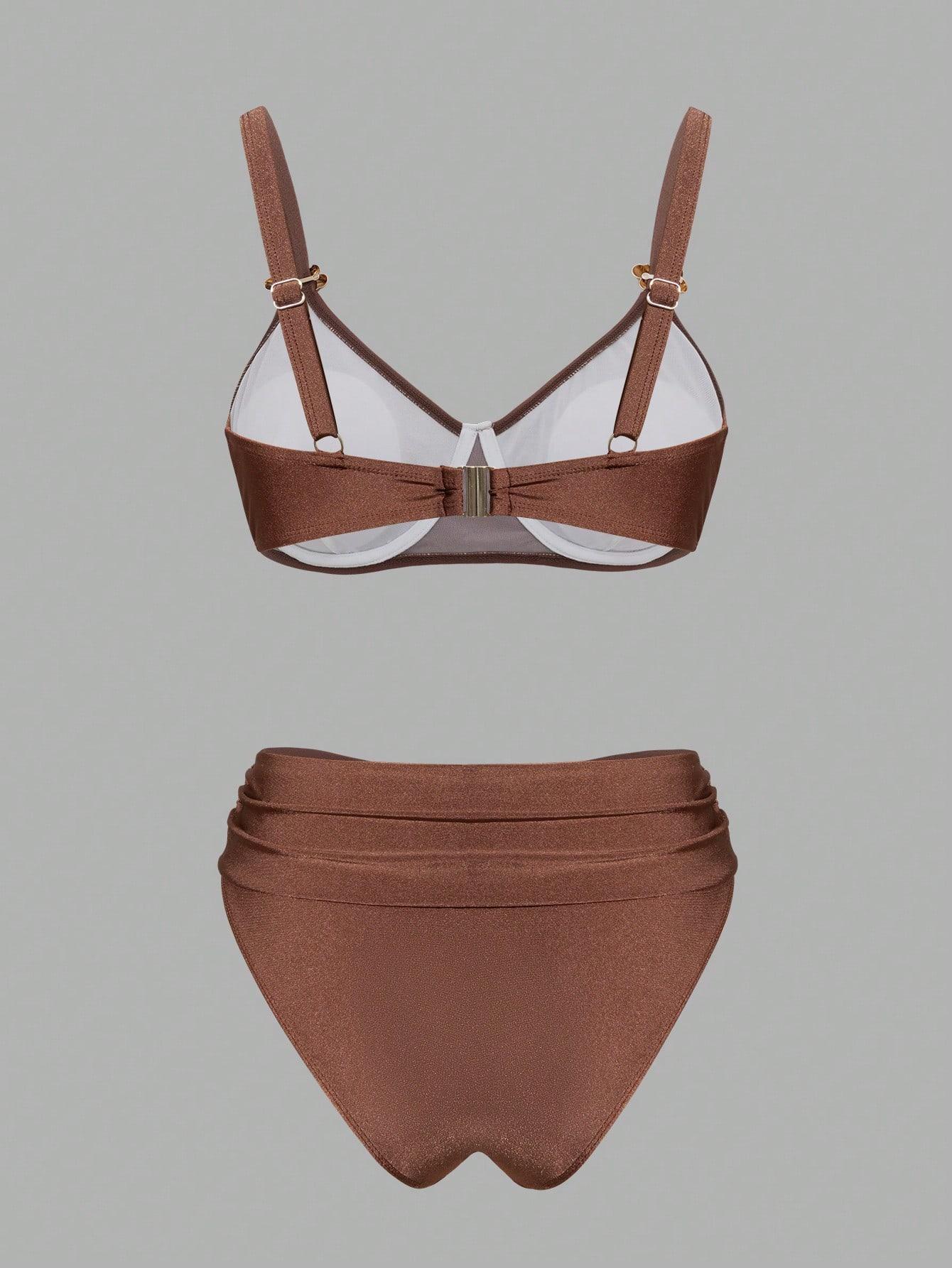 SHEIN BRĄZOWY DWUCZĘŚCIOWY STRÓJ KĄPIELOWY S09__34DD/S