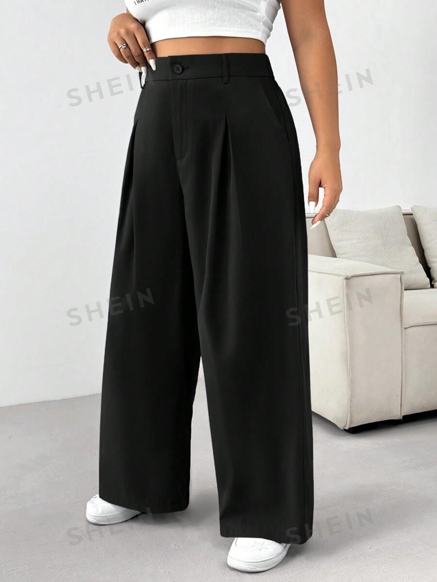 SHEIN CZARNE MATERIAŁOWE SPODNIE SZEROKA NOGAWKA S06__50
