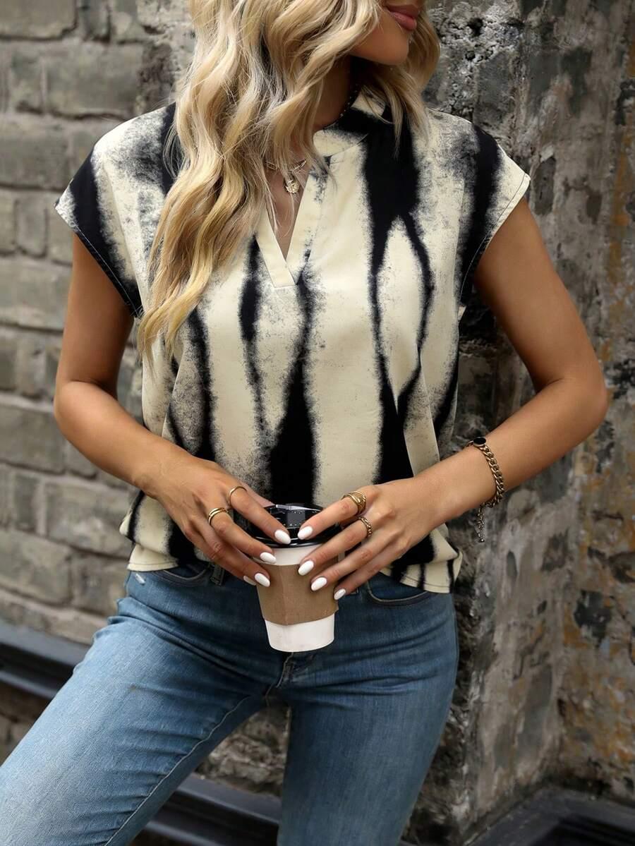 SHEIN BLUZKA V NECK WZÓR S06__S