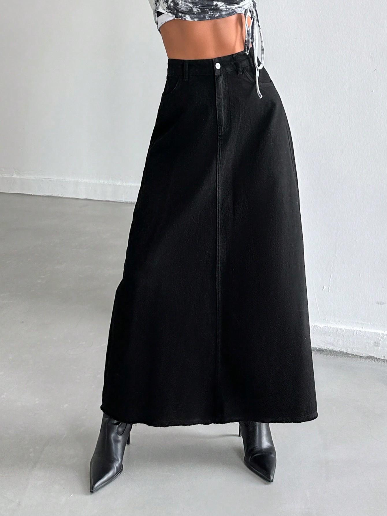 SHEIN CZARNA MAXI SPÓDNICA S06__L