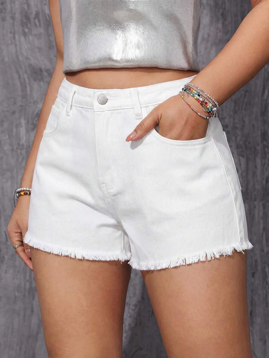 SHEIN BIAŁE JEANSOWE SPODENKI PK01__M