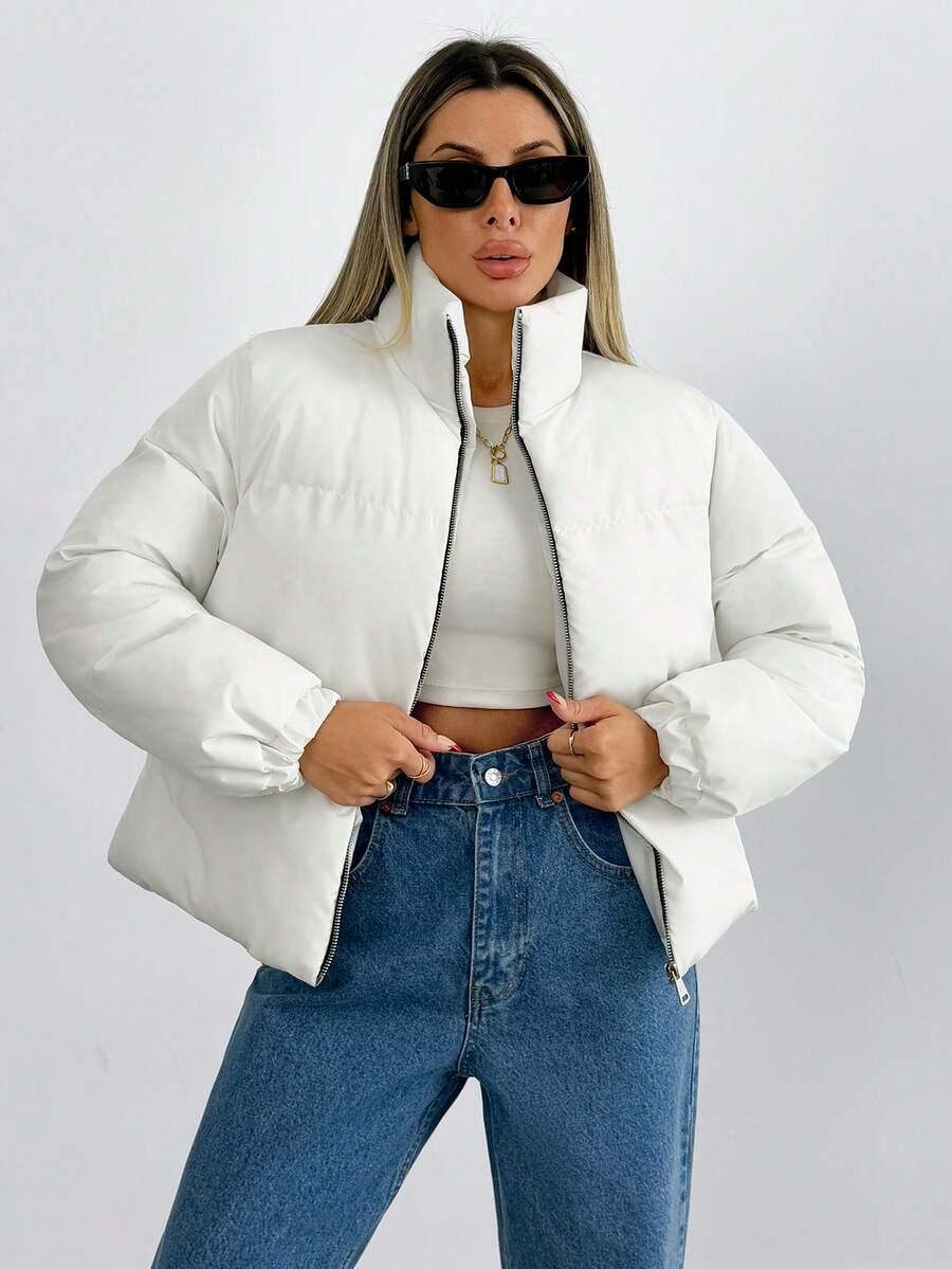 EURMUSE BIAŁA PIKOWANA KURTKA ZIP W01__L