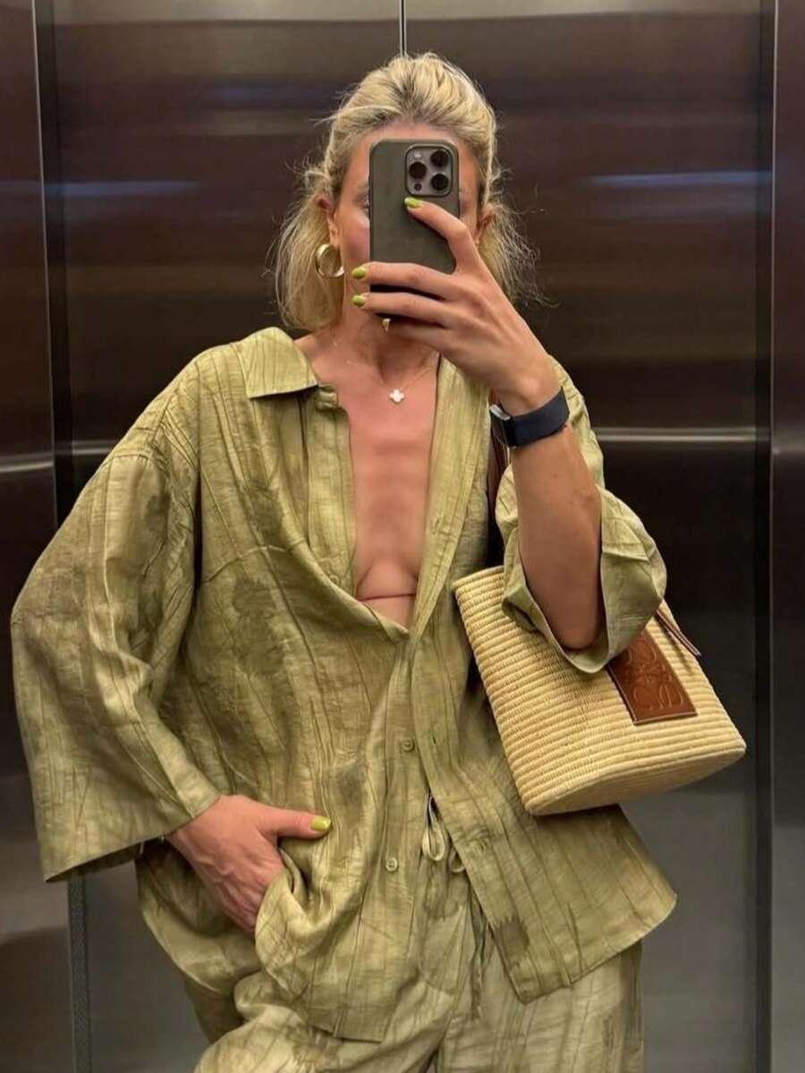 SHEIN ZIELONE SPODNIE WIĄZANIE S06__M