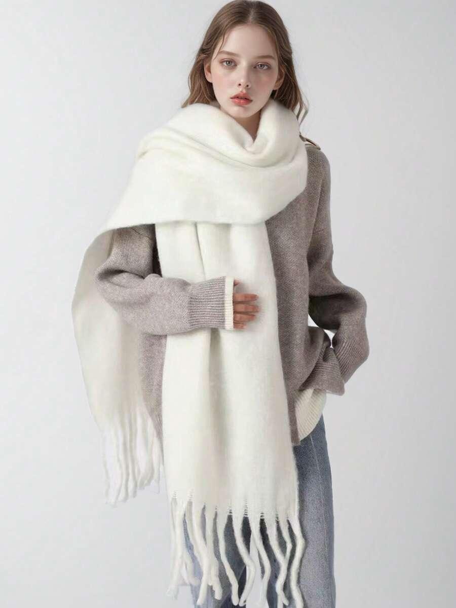 SHEIN BIAŁY SZALIK FRĘDZLE W01__40X240CM
