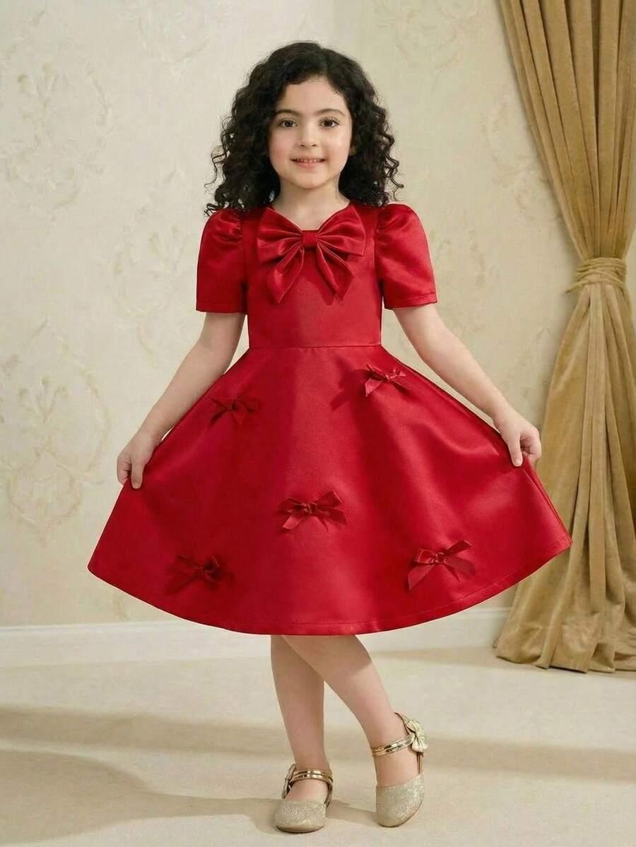 SHEIN CZERWONA SUKIENKA KOKARDY S06__104-110