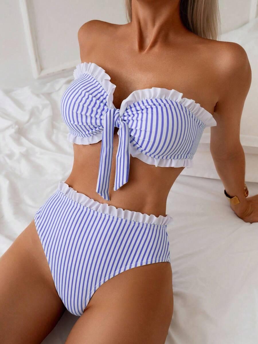 SHEIN DWUCZĘŚCIOWY STRÓJ KĄPIELOWY W PASKI S09__L