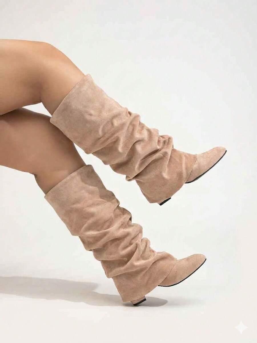 SHEIN BEŻOWE KOZAKI IMITACJA ZAMSZU W01__43