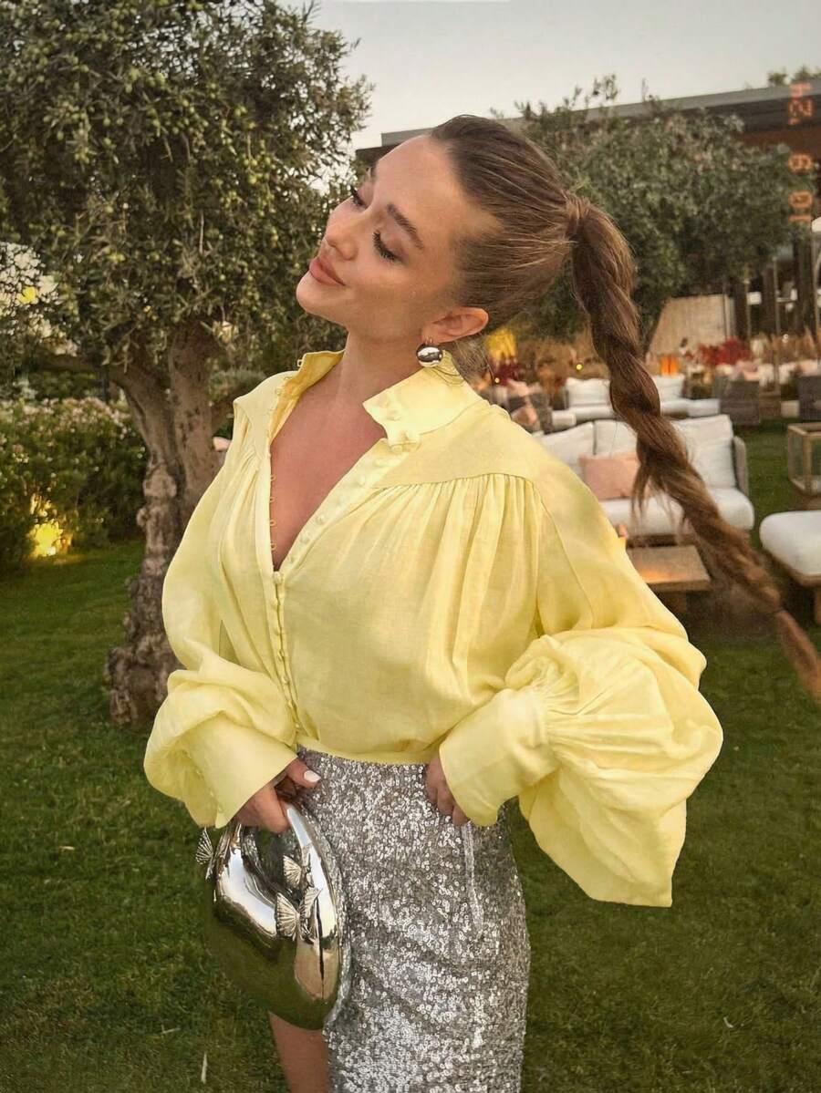 SHEIN ŻÓŁTA KOSZULA GUZIKI S06__XS
