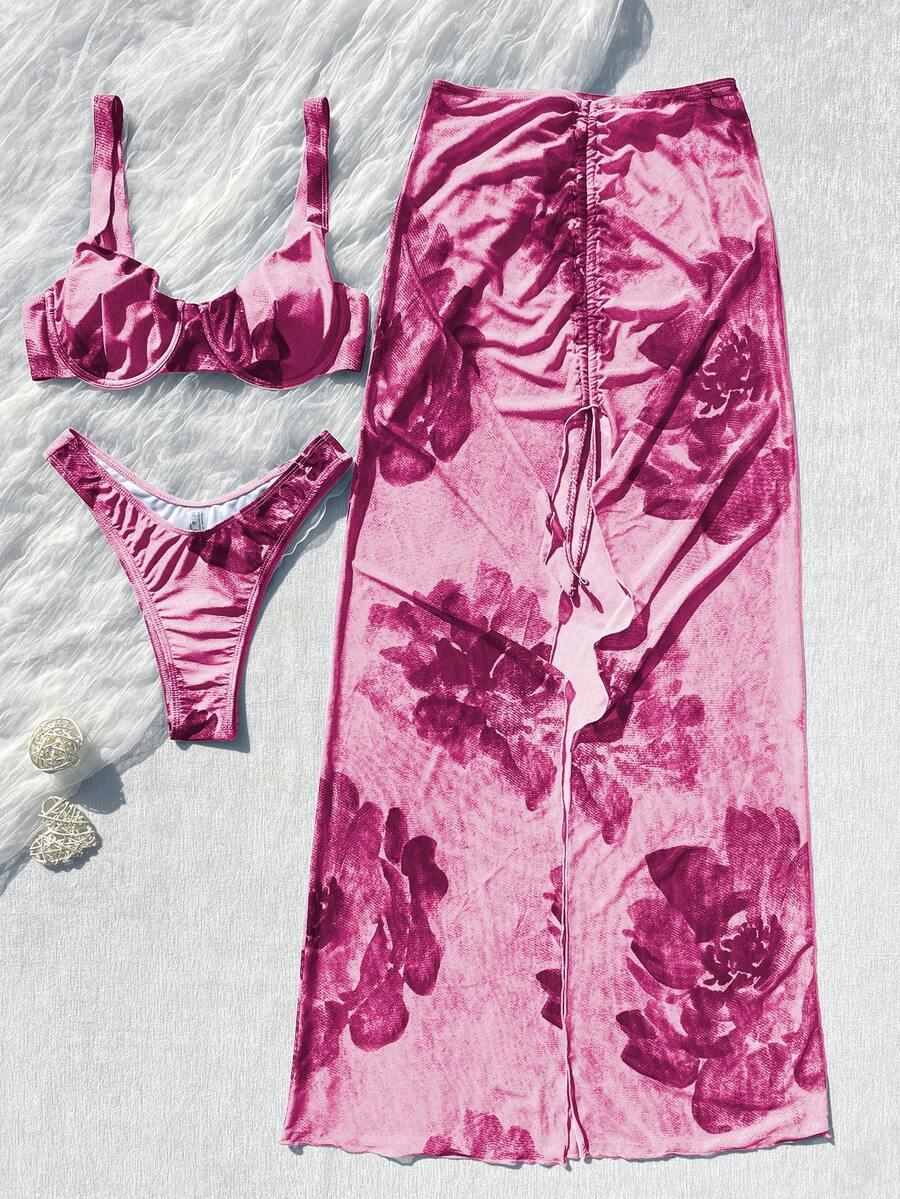SHEIN KOMPLET DWUCZĘŚCIOWY STRÓJ KĄPIELOWY SARONG WZÓR TIE DYE S09__M