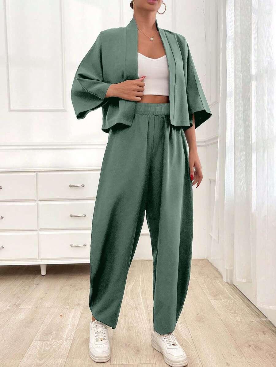 DELIZIA COLECTION ZIELONY KOMPLET SPODNIE NARZUTKA PK01__48