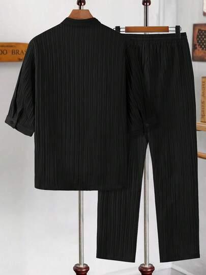 SHEIN CZARNA KOZULA SPODNIE KOMPLET S06__56