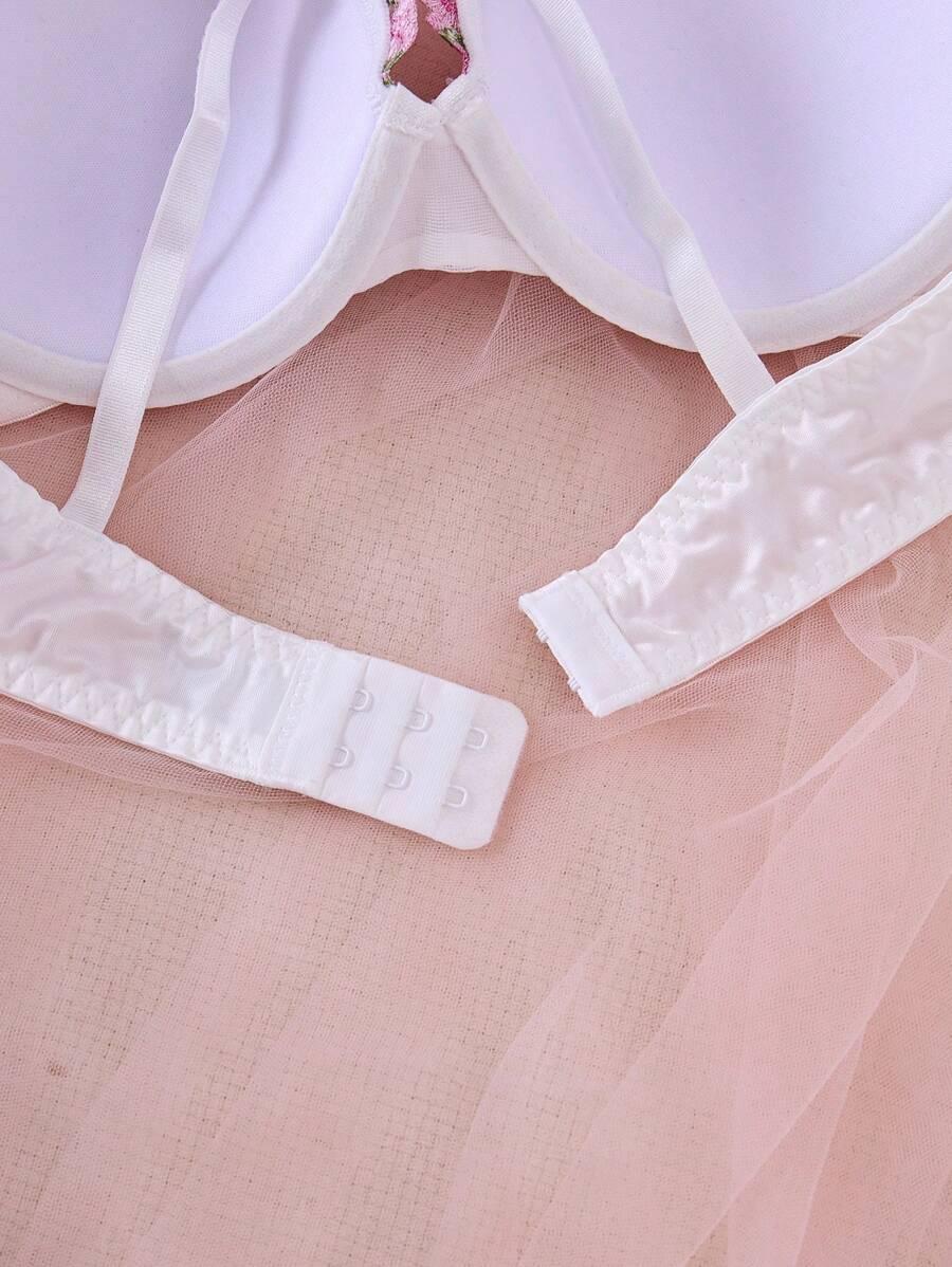 SHEIN KOMPLET BIELIZNY BIUSTONOSZ MAJTKI HAFT S06__L