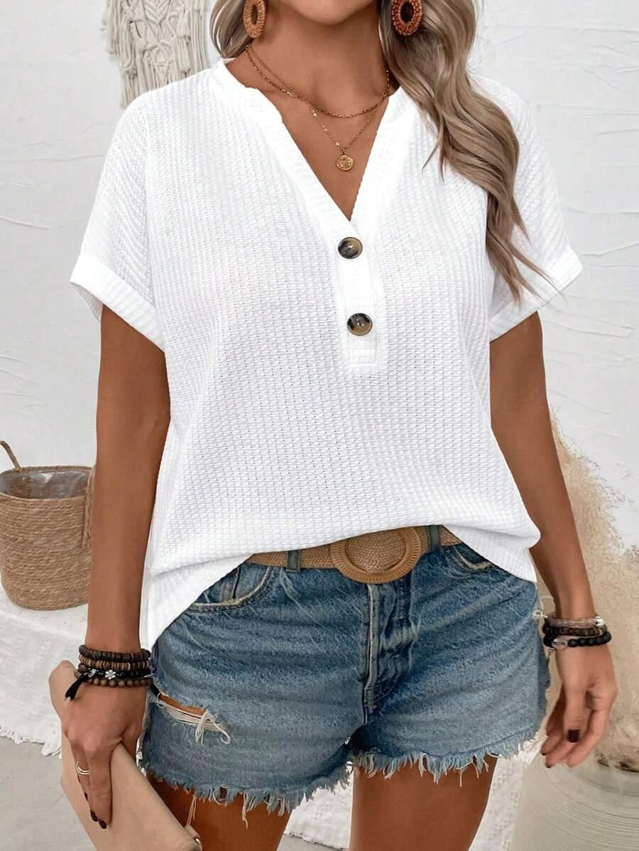 SHEIN BIAŁA BLUZKA V-NECK GUZIKI S06__52