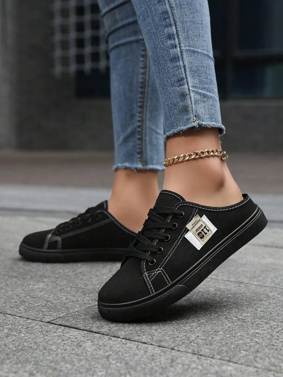 SHEIN CZARNE SZNUROWANE KLAPKI CASUAL PK01__41