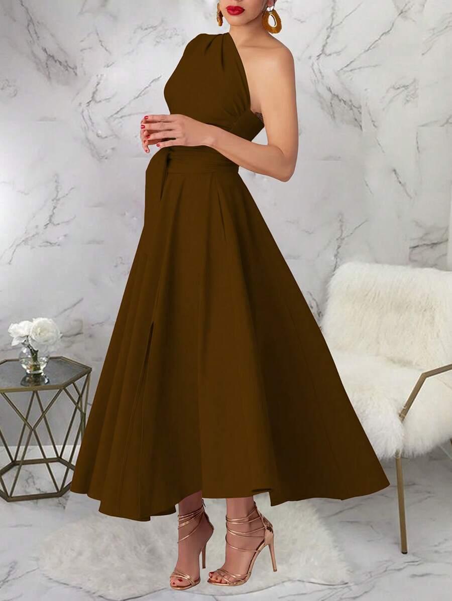 SHEIN BRĄZOWA MAXI SUKIENKA S06__S