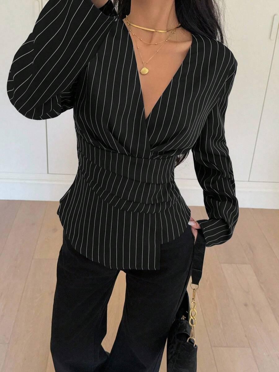 SHEIN CZARNA BLUZKA PASKI S06__S