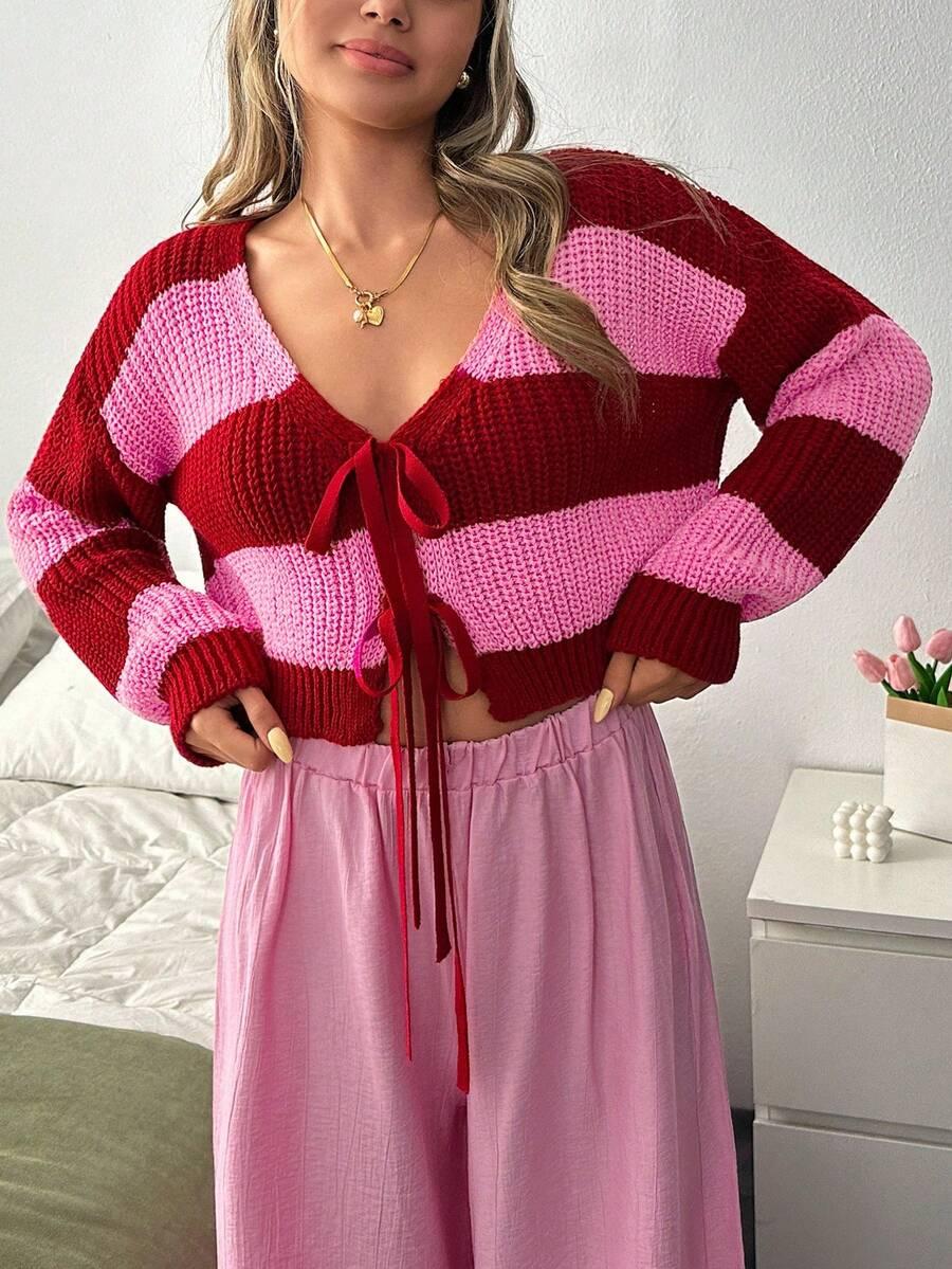 SHEIN SWETER W PASKI WIĄZANIE S06__L