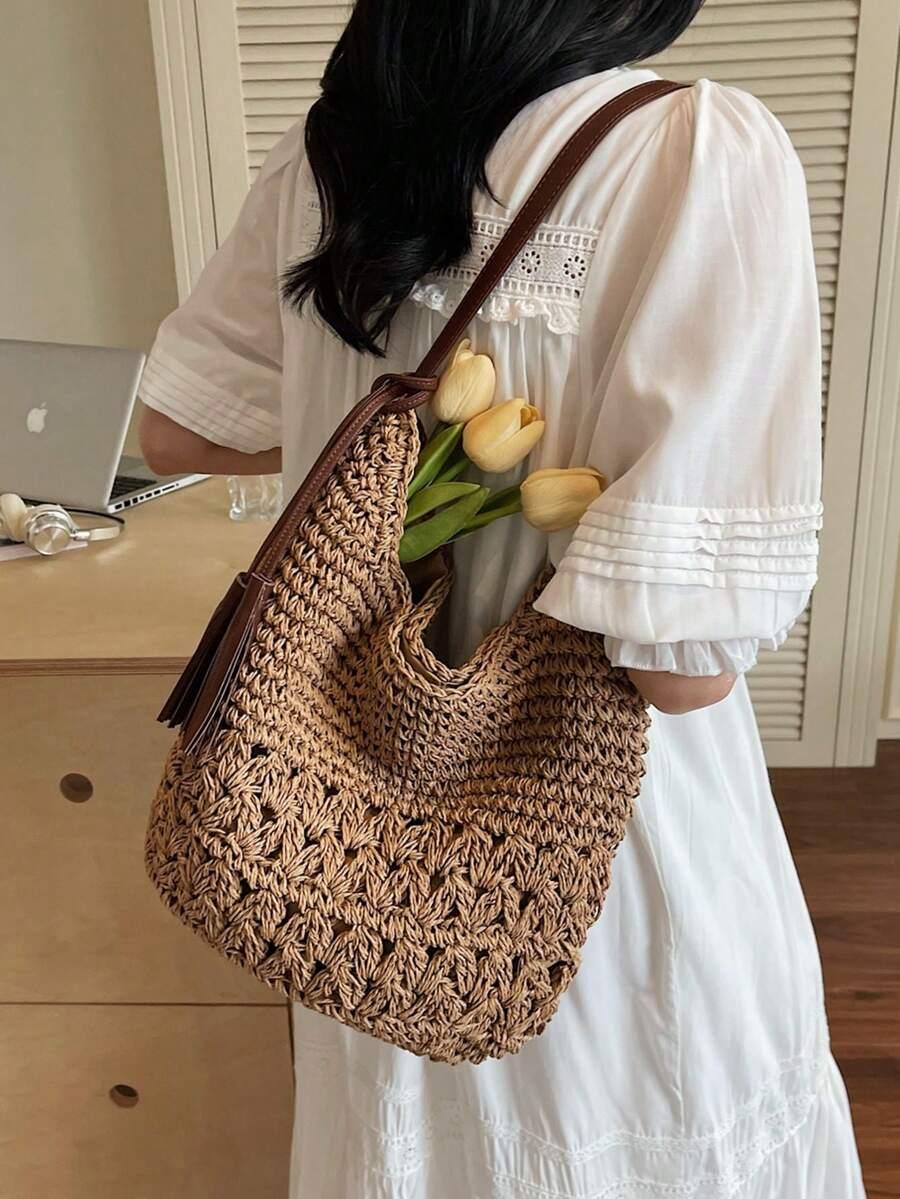 SHEIN BRĄZOWA TOREBKA SŁOMKA S07__13X29X36CM