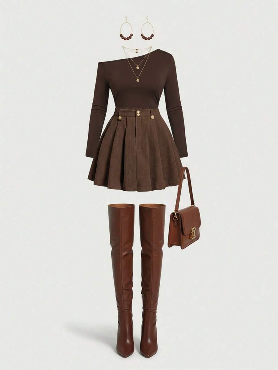 SHEIN BRĄZOWA MINI SPÓDNICA S06__50