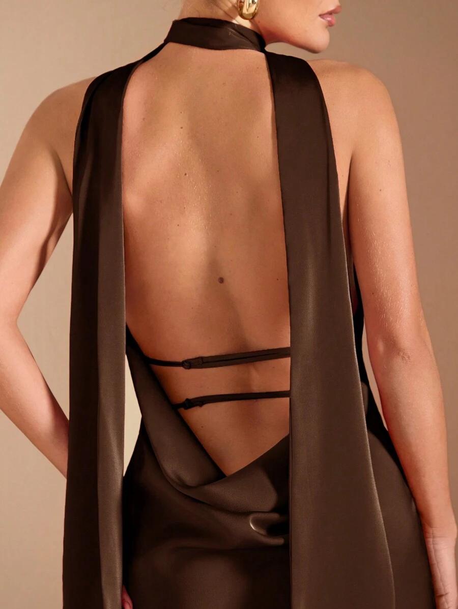 SHEIN BRĄZOWA MAXI SUKIENKA S06__XS