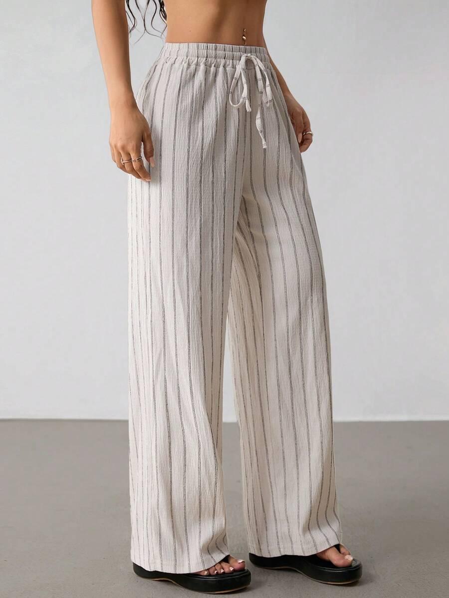 SHEIN BEŻOWE SPODNIE W PASKI S06__M