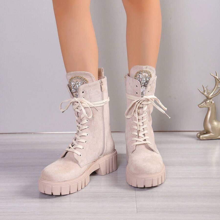 SHEIN BEŻOWE SZNUROWANE BOTKI W01__39
