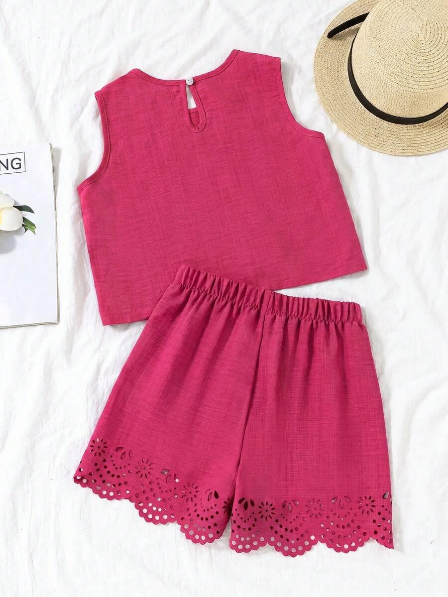SHEIN RÓŻOWY KOMPLET TOP SPODENKI PK01__140-146
