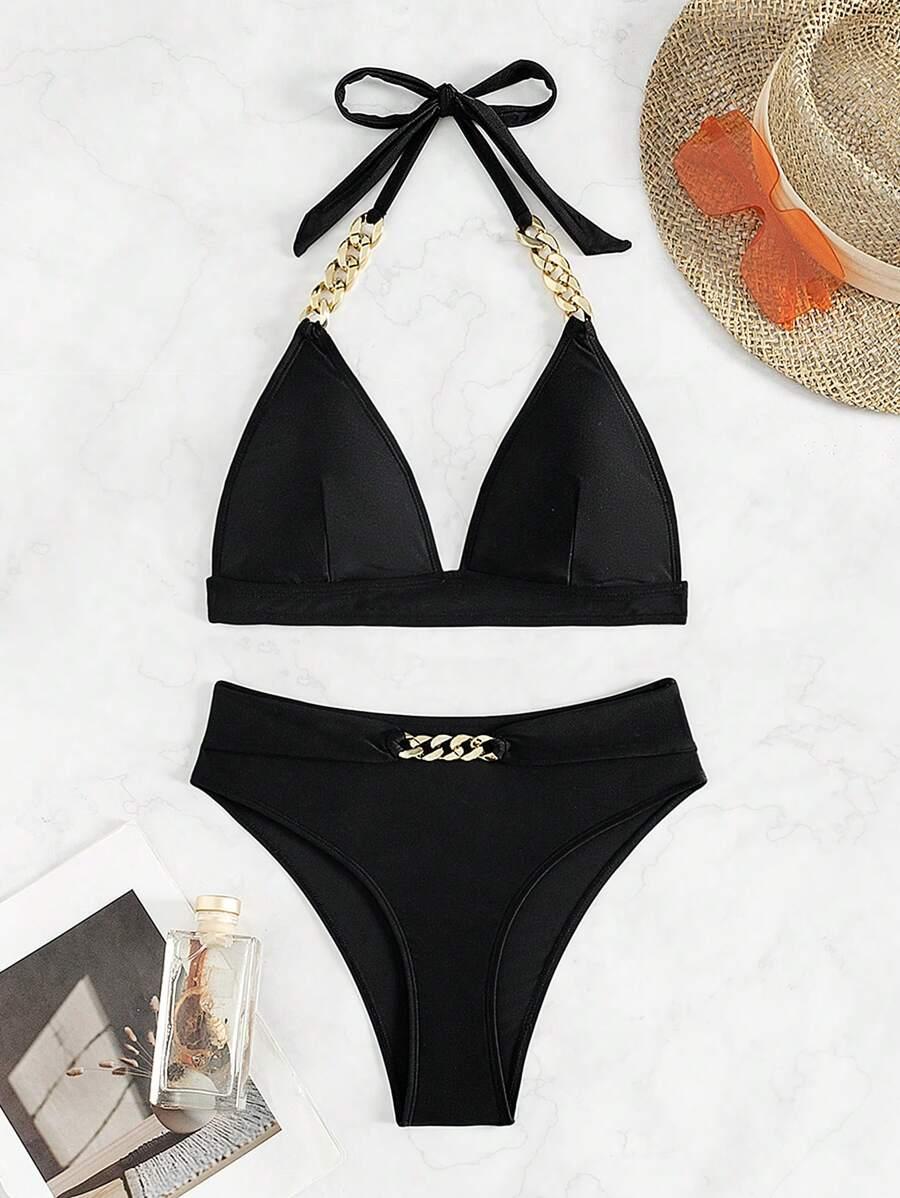 SHEIN CZARNY DWUCZĘŚCIOWY STRÓJ KĄPIELOWY S09__L